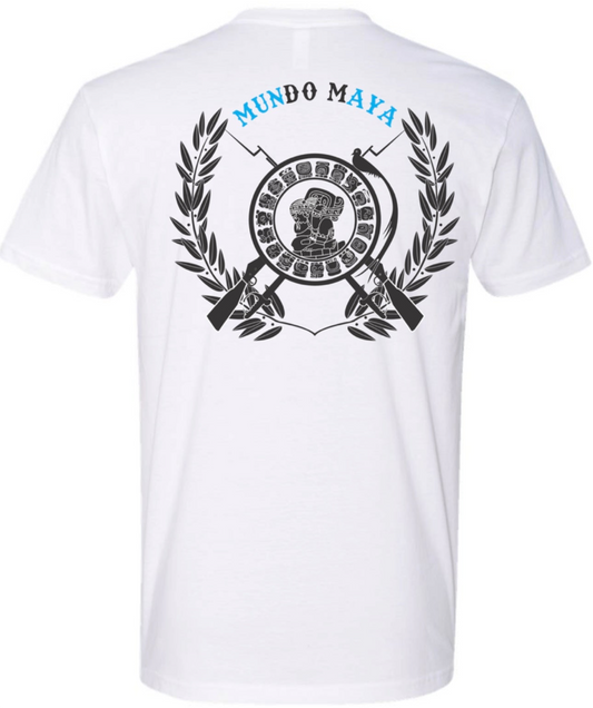 White mundo maya logo t shirt